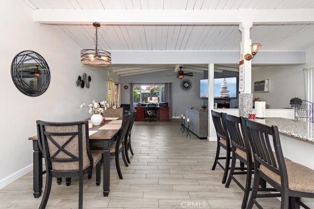 Dining room, Interior, Pendant Lights, Wood Texture Flooring