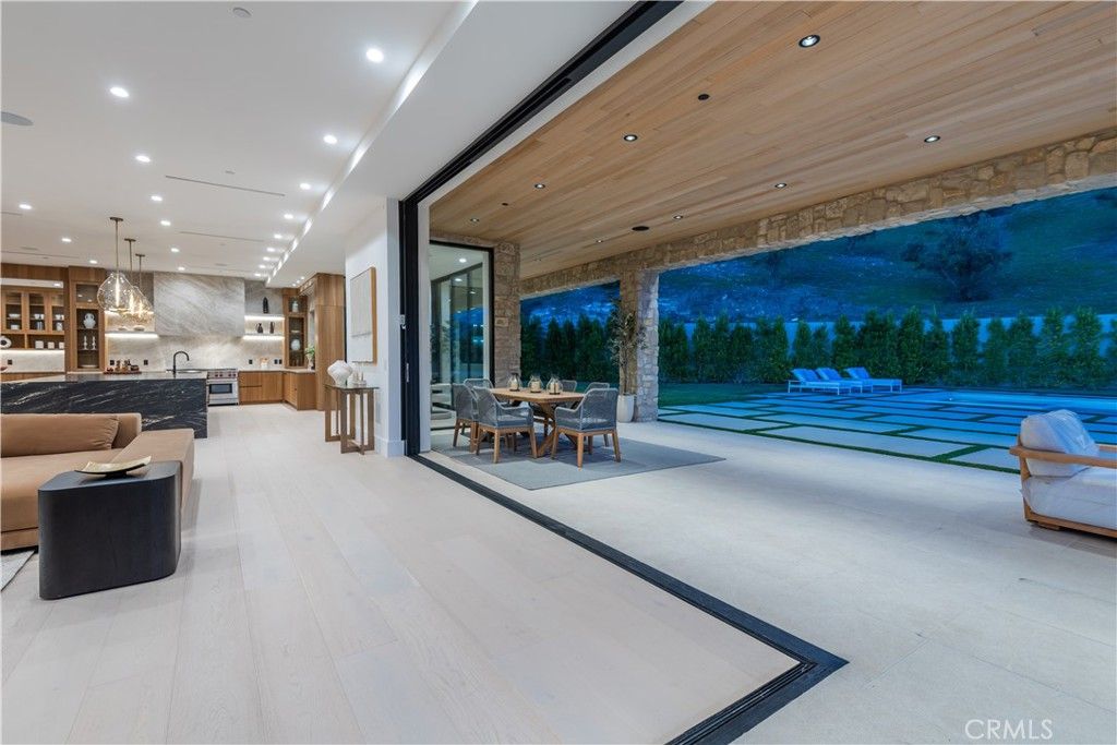 Interior, Kitchen, Marble Walls, Pendant Lights, Recessed Lighting, Wooden Ceilings, Wood Texture Flooring