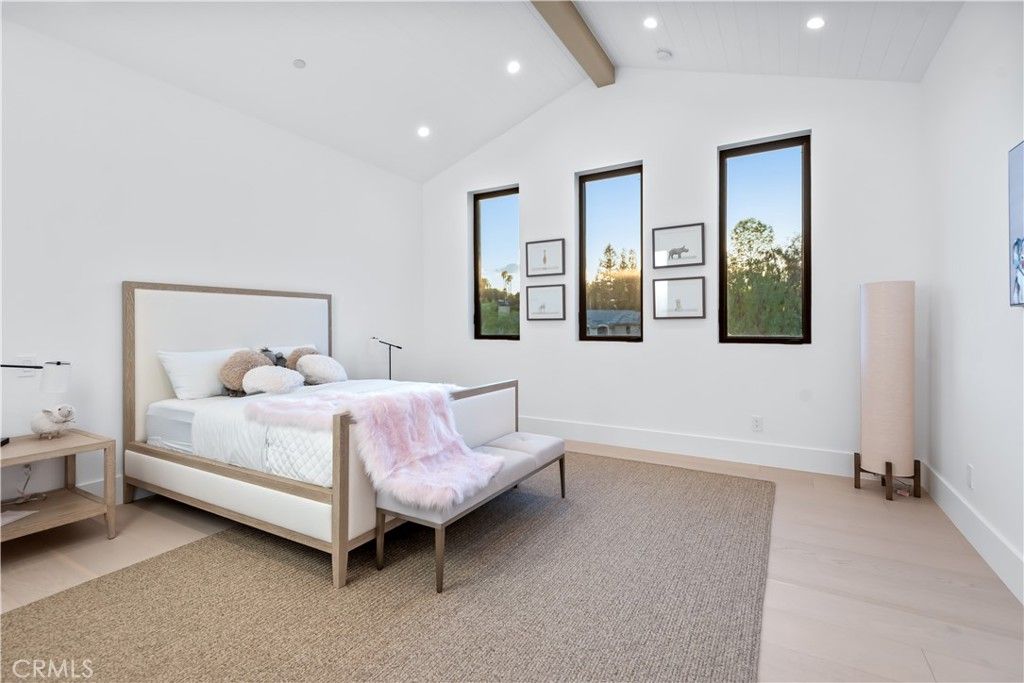 Bedroom, Interior, Recessed Lighting, Wooden Beams, Wood Texture Flooring