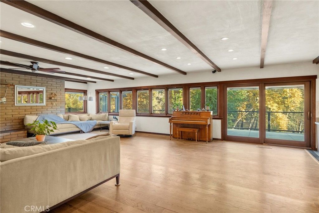 Interior, Living room, Recessed Lighting, Stone Walls, Wooden Beams, Wood Texture Flooring