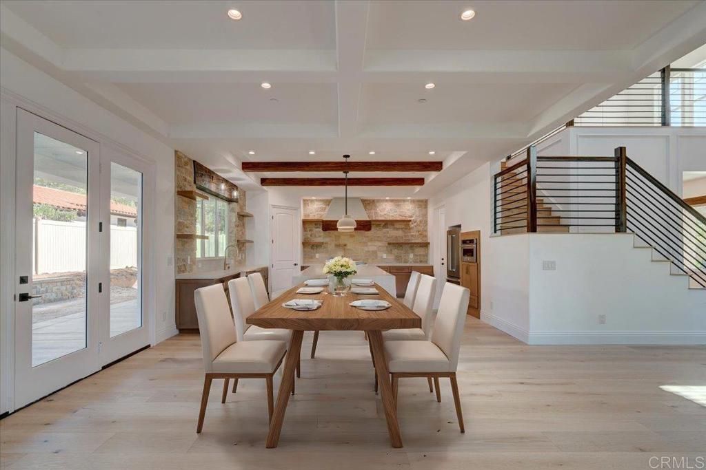 Dining room, Interior, Pendant Lights, Recessed Lighting, Wood Texture Flooring