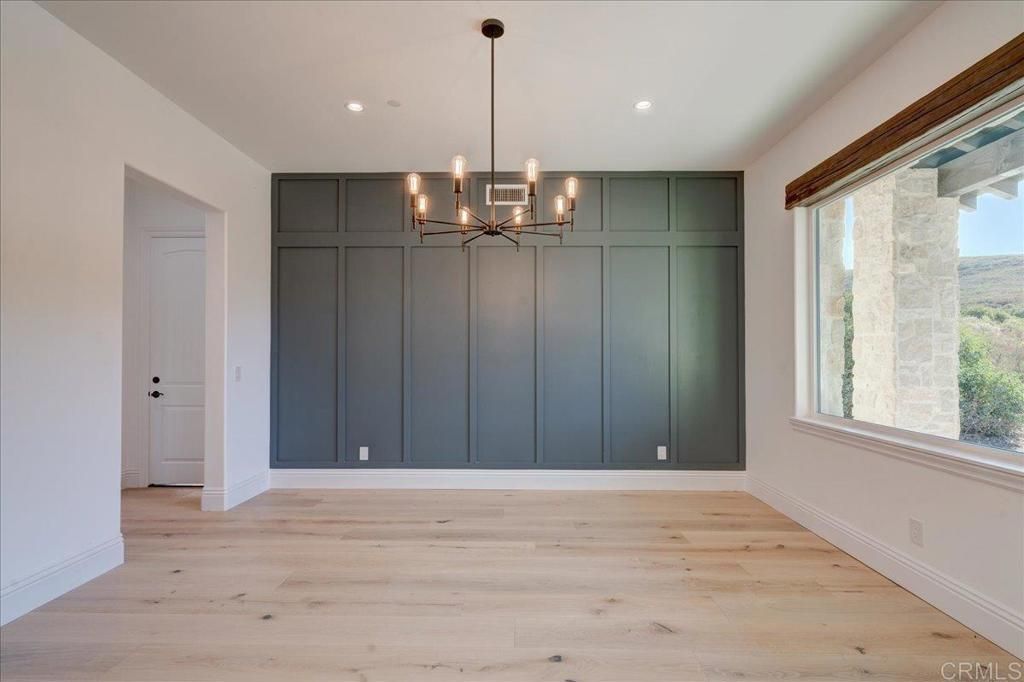 Chandelier, Empty room, Interior, Pendant Lights, Recessed Lighting, Wood Texture Flooring
