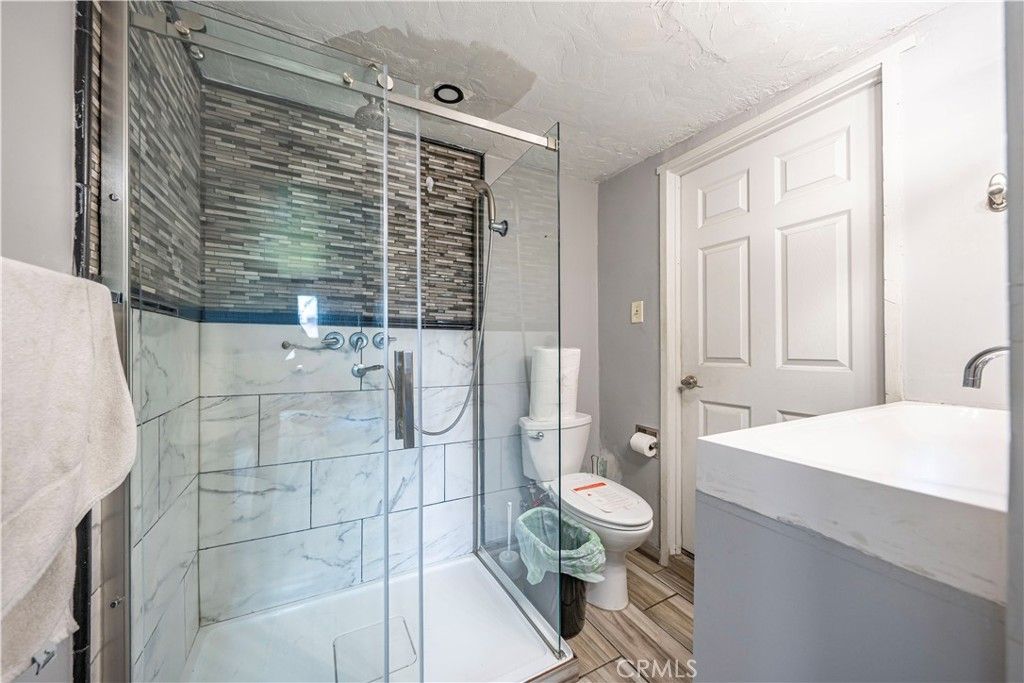 Bathroom, Glass Shower, Interior, Wood Texture Flooring