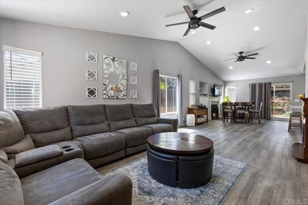 Dining room, Interior, Living room, Recessed Lighting, Wood Texture Flooring