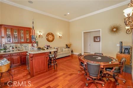 Chandelier, Game Room, Interior, Recessed Lighting, Wood Texture Flooring