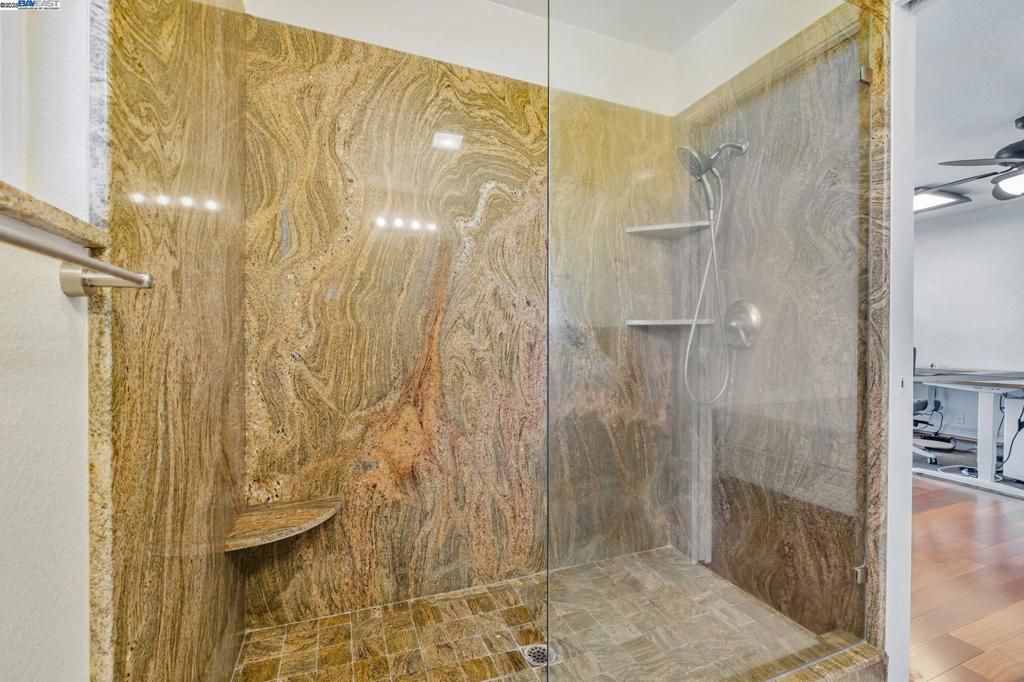 Bathroom, Glass Shower, Interior, Wood Texture Flooring