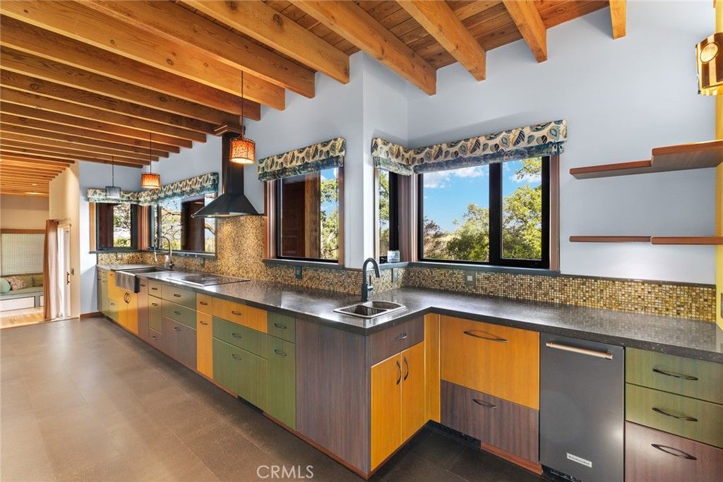 Interior, Kitchen, Pendant Lights, Stainless Steel Appliances, Wooden Beams, Wooden Ceilings