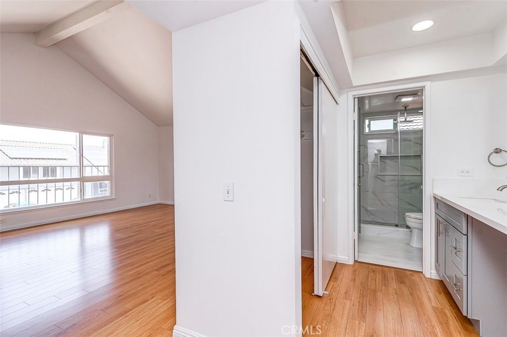 Bathroom, Glass Shower, Interior, Recessed Lighting, Wood Texture Flooring