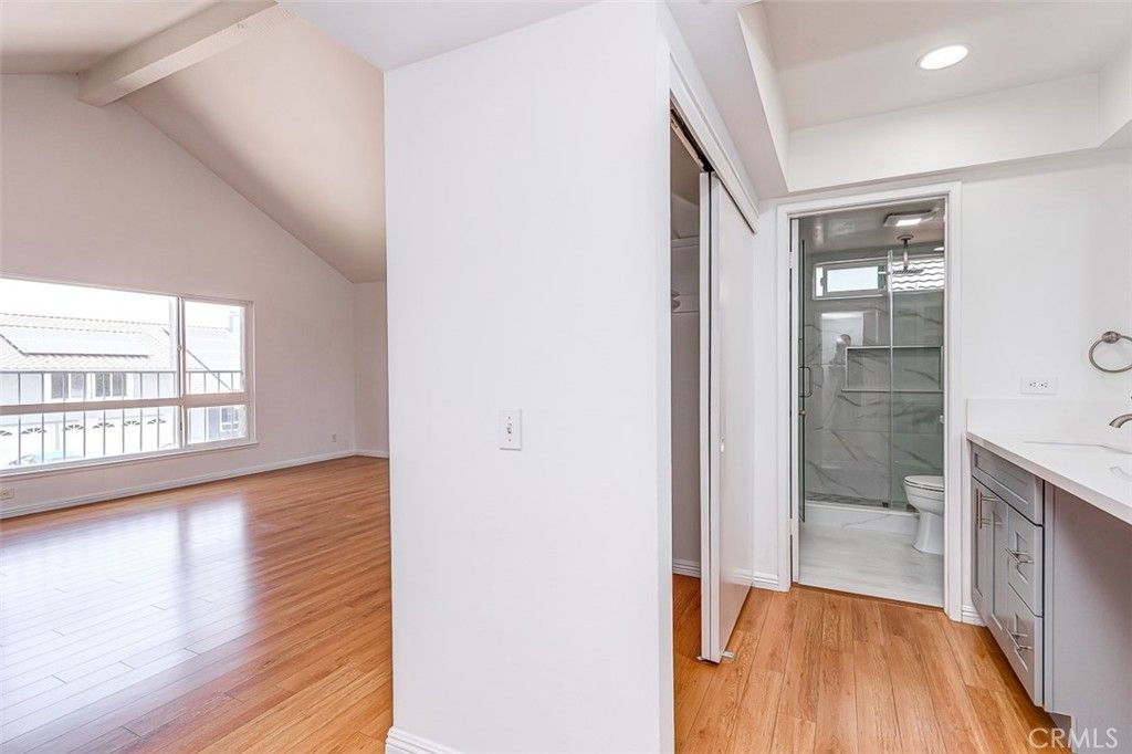Bathroom, Glass Shower, Interior, Recessed Lighting, Wood Texture Flooring