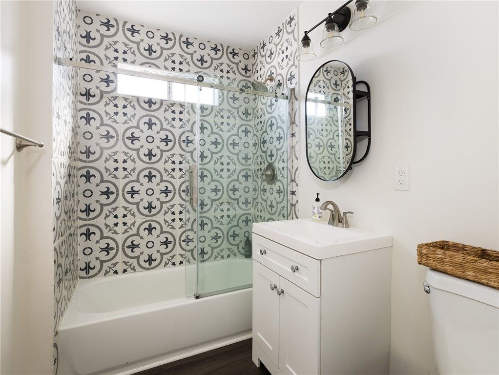 Bathroom, Glass Shower, Interior, Wood Texture Flooring