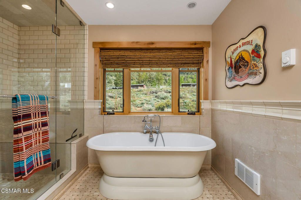 Bathroom, Free Standing Baths, Glass Shower, Interior, Recessed Lighting
