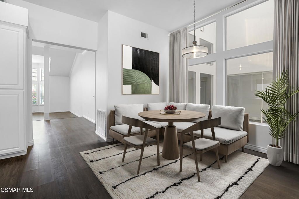 Dining room, Interior, Pendant Lights, Wood Texture Flooring