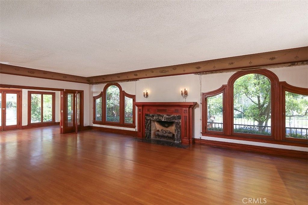 Empty room, Fireplace, Interior, Wooden Beams, Wood Texture Flooring
