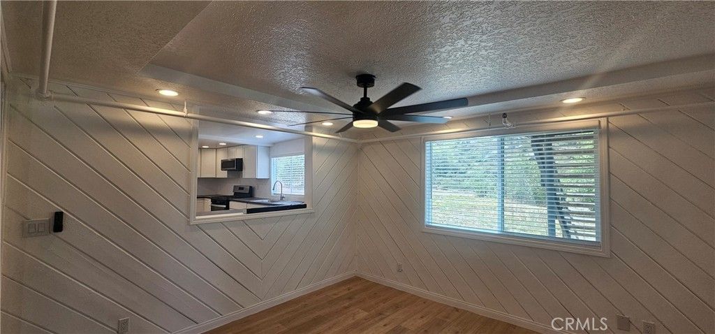 Empty room, Interior, Kitchen, Recessed Lighting, Wood Texture Flooring