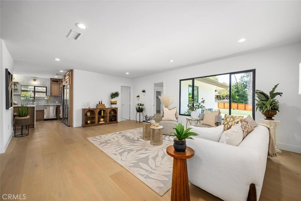Interior, Kitchen, Living room, Recessed Lighting, Stainless Steel Appliances, Wood Texture Flooring