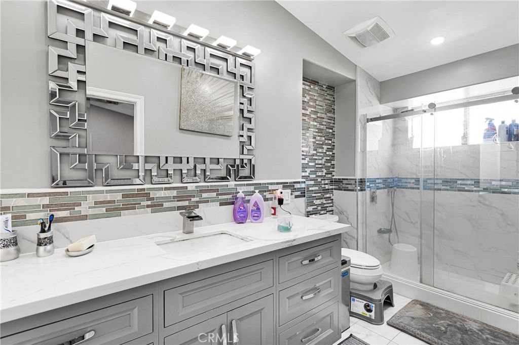 Bathroom, Glass Shower, Interior, Marble Walls, Recessed Lighting