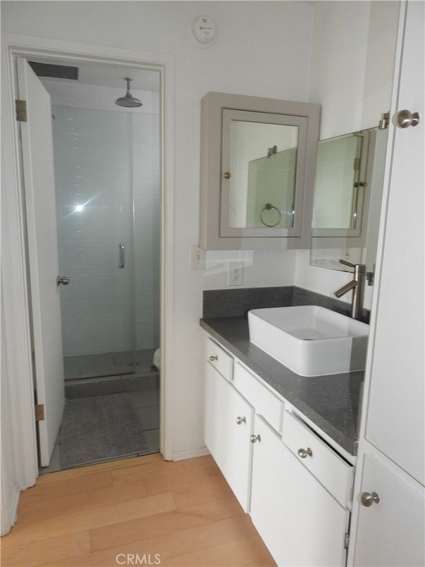 Bathroom, Glass Shower, Interior, Wood Texture Flooring