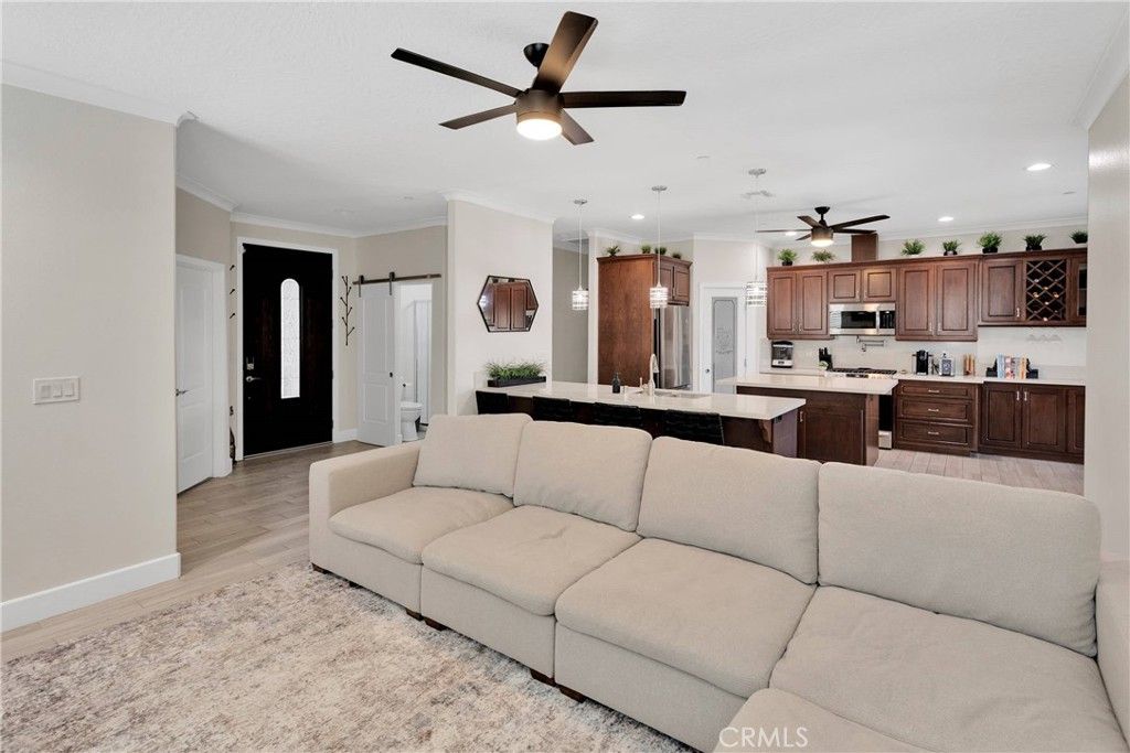 Interior, Kitchen, Living room, Pendant Lights, Recessed Lighting, Stainless Steel Appliances, Wood Texture Flooring