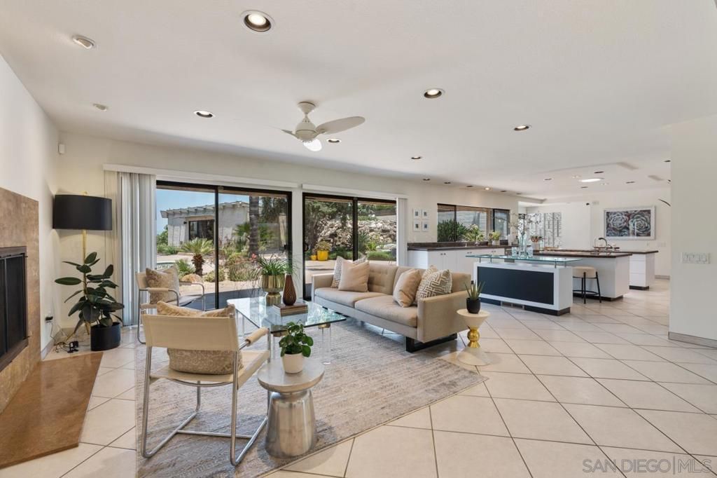 Fireplace, Interior, Kitchen, Living room, Recessed Lighting