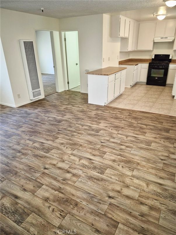 Empty room, Fireplace, Interior, Kitchen, Wood Texture Flooring