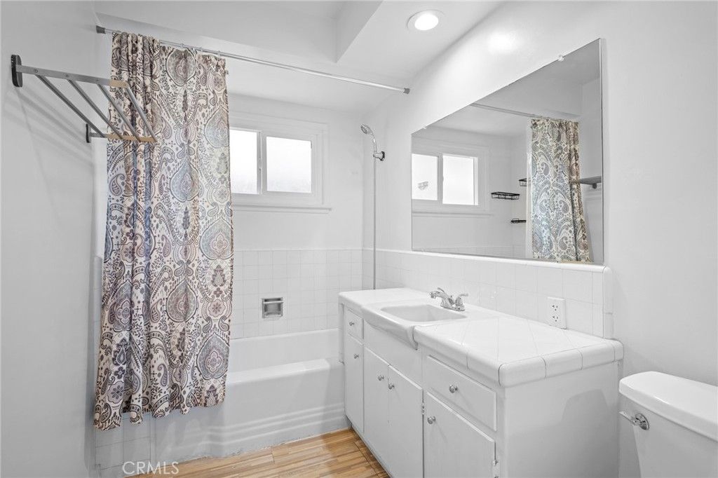Bathroom, Interior, Recessed Lighting, Tile Countertops, Wood Texture Flooring