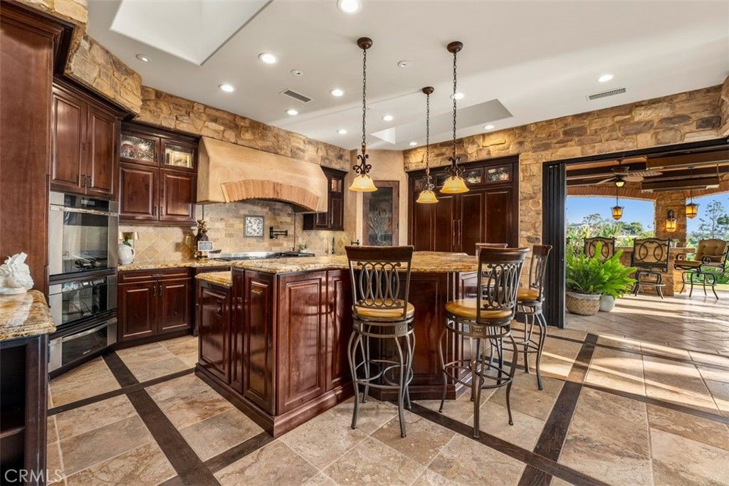 Interior, Kitchen, Pendant Lights, Recessed Lighting, Stone Walls
