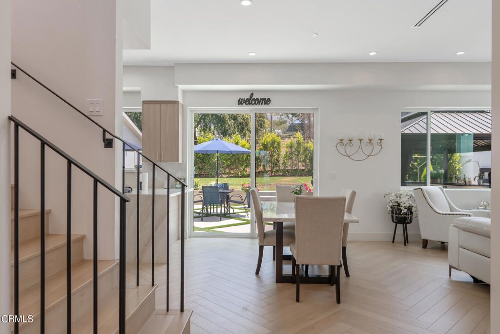 Dining room, Interior, Recessed Lighting, Wood Texture Flooring