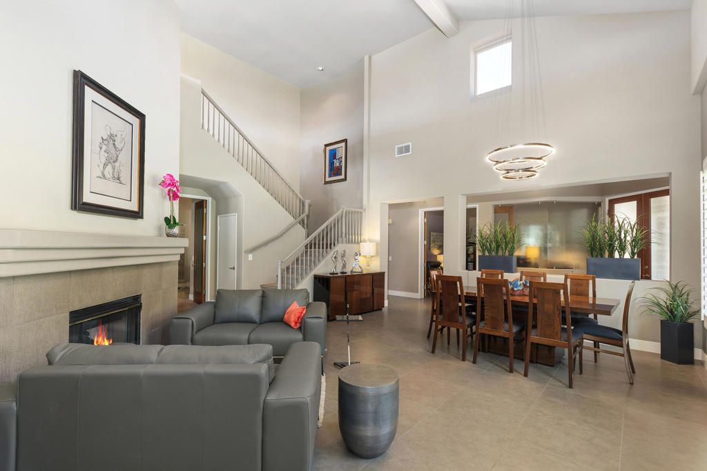 Dining room, Fireplace, Interior, Living room, Pendant Lights, Recessed Lighting