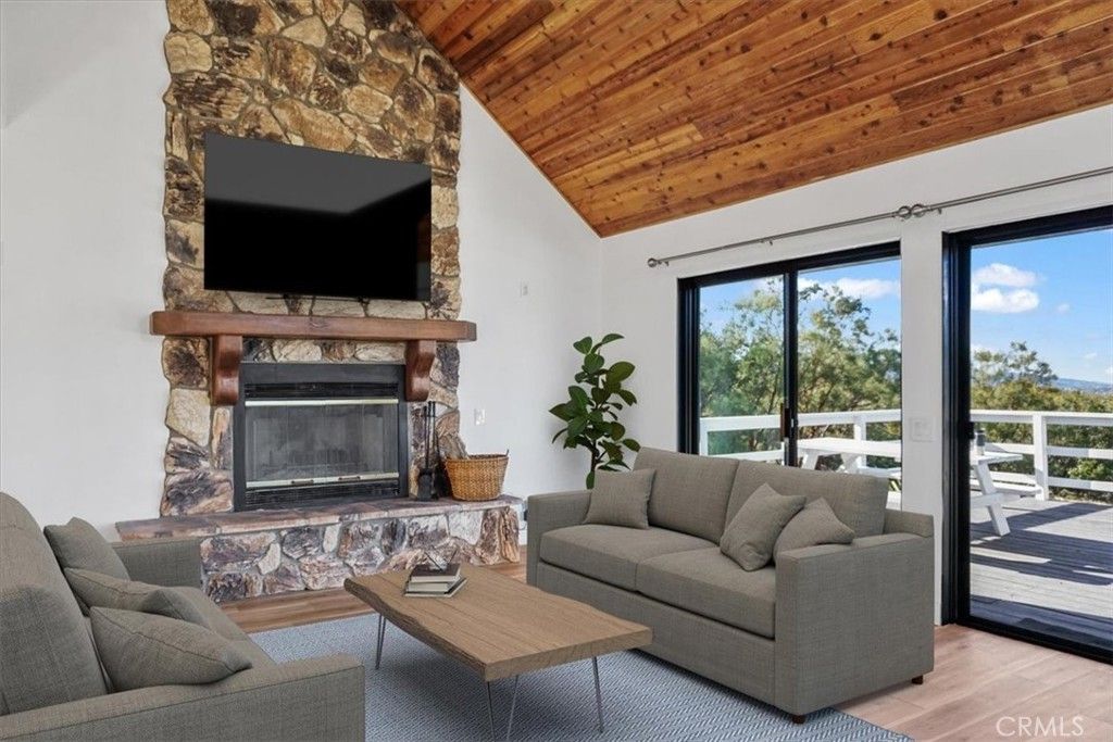 Fireplace, Interior, Living room, Stone Walls, Wooden Ceilings, Wood Texture Flooring