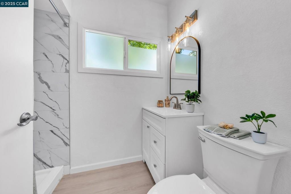 Bathroom, Interior, Marble Walls, Wood Texture Flooring