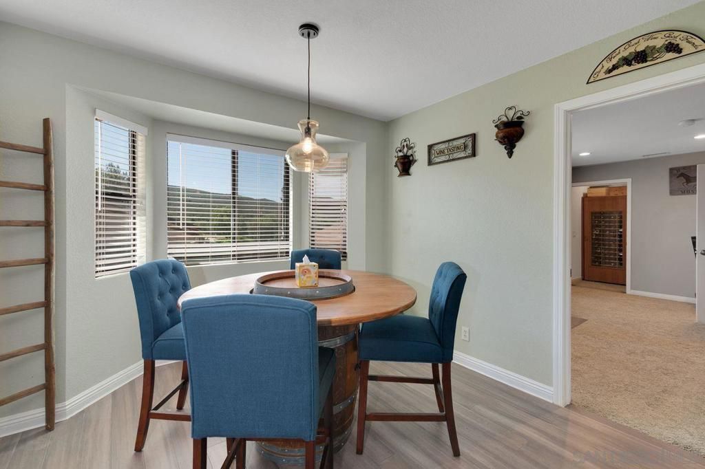 Dining room, Interior, Pendant Lights, Recessed Lighting, Wood Texture Flooring