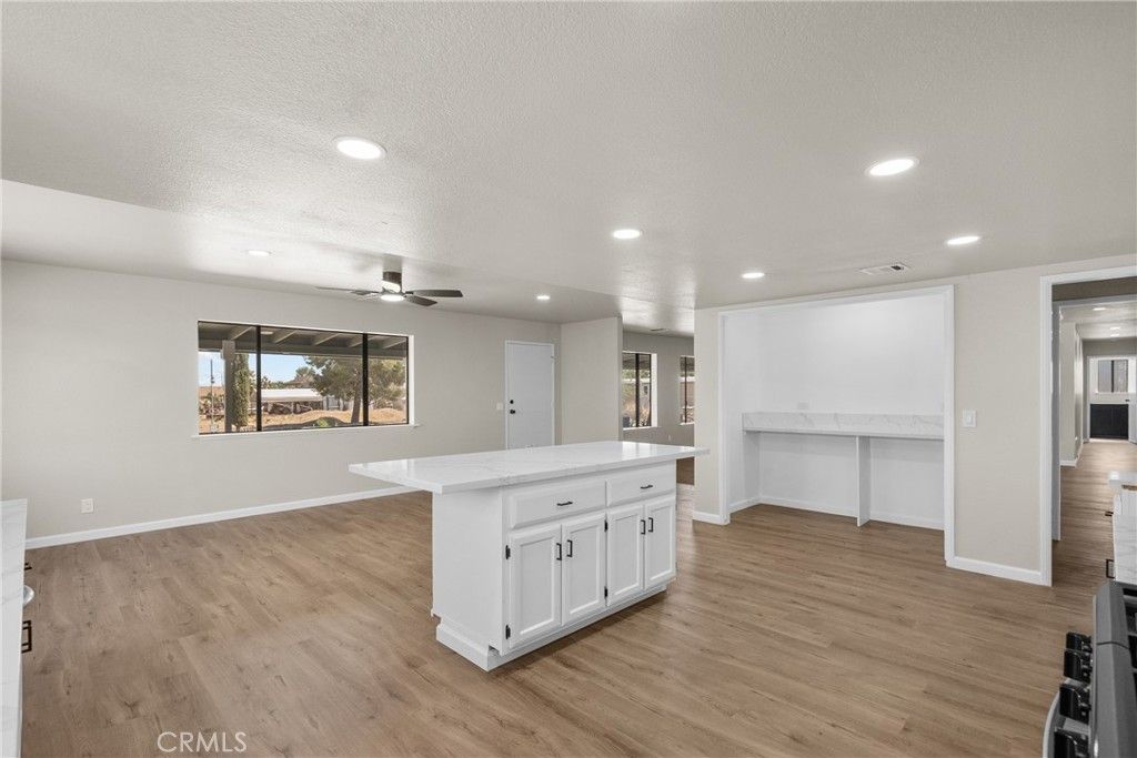 Empty room, Interior, Kitchen, Recessed Lighting, Wood Texture Flooring