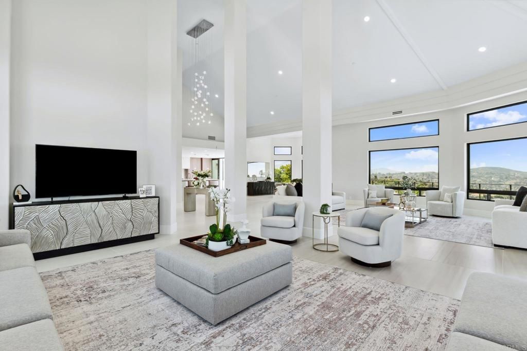 Interior, Living room, Pendant Lights, Recessed Lighting, Wood Texture Flooring