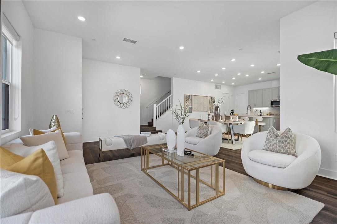 Dining room, Interior, Kitchen, Living room, Recessed Lighting, Wood Texture Flooring