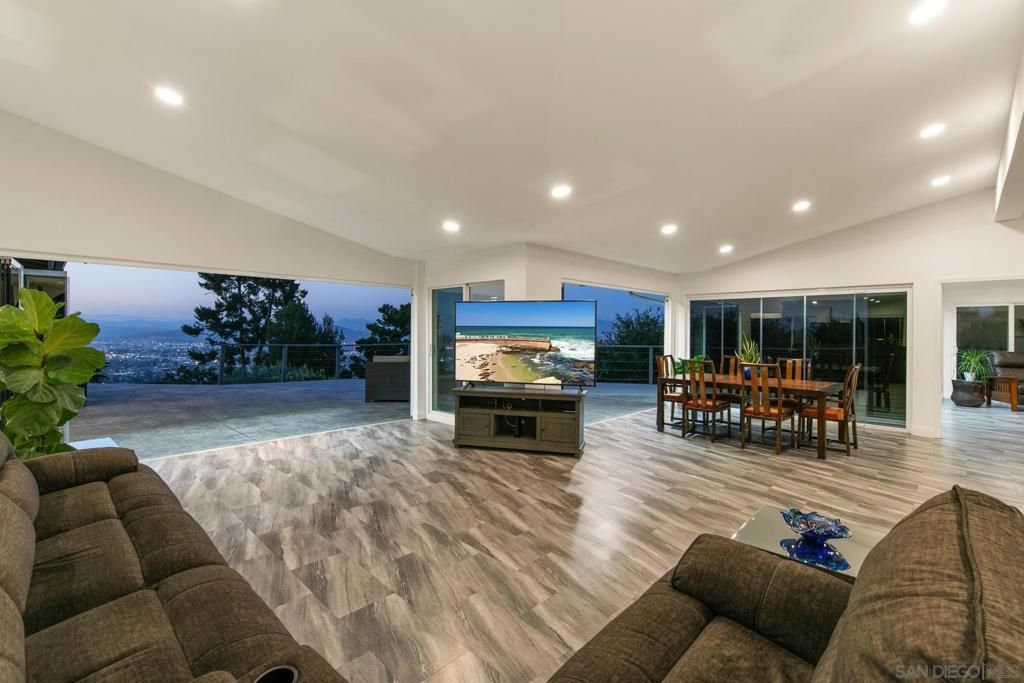 Dining room, Interior, Living room, Recessed Lighting, Wood Texture Flooring