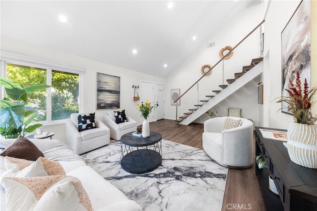 Interior, Living room, Marble, Recessed Lighting, Wood Texture Flooring