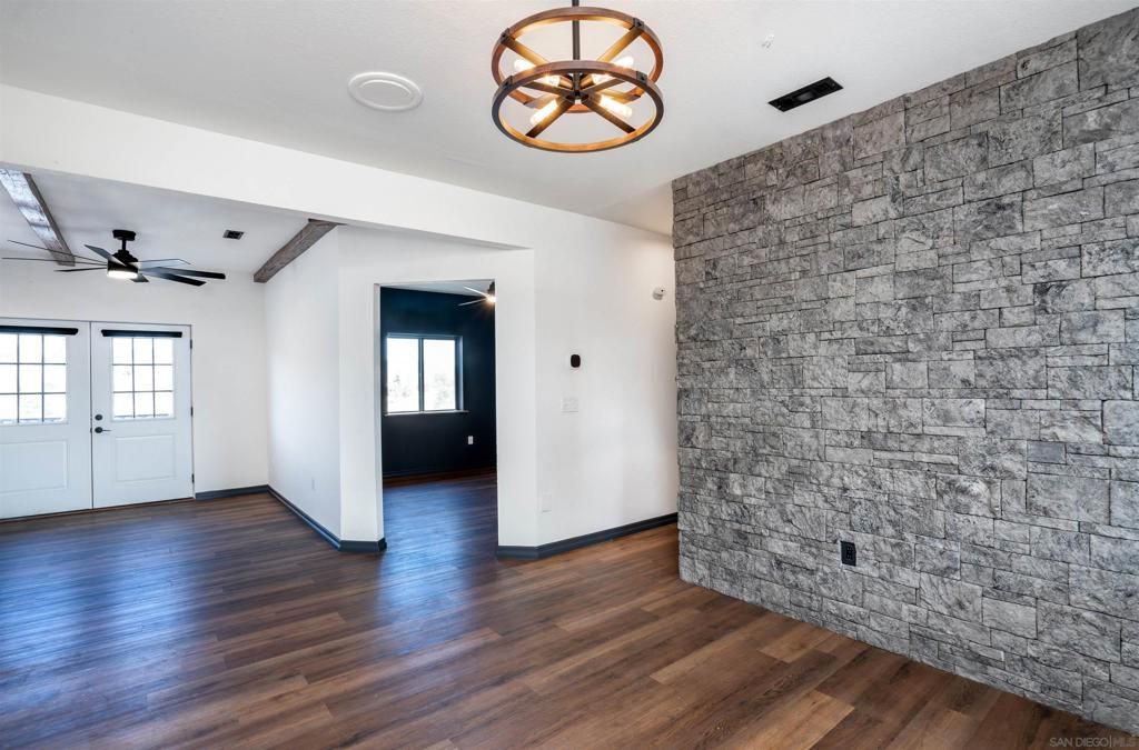 Empty room, Interior, Stone Walls, Wooden Beams, Wood Texture Flooring