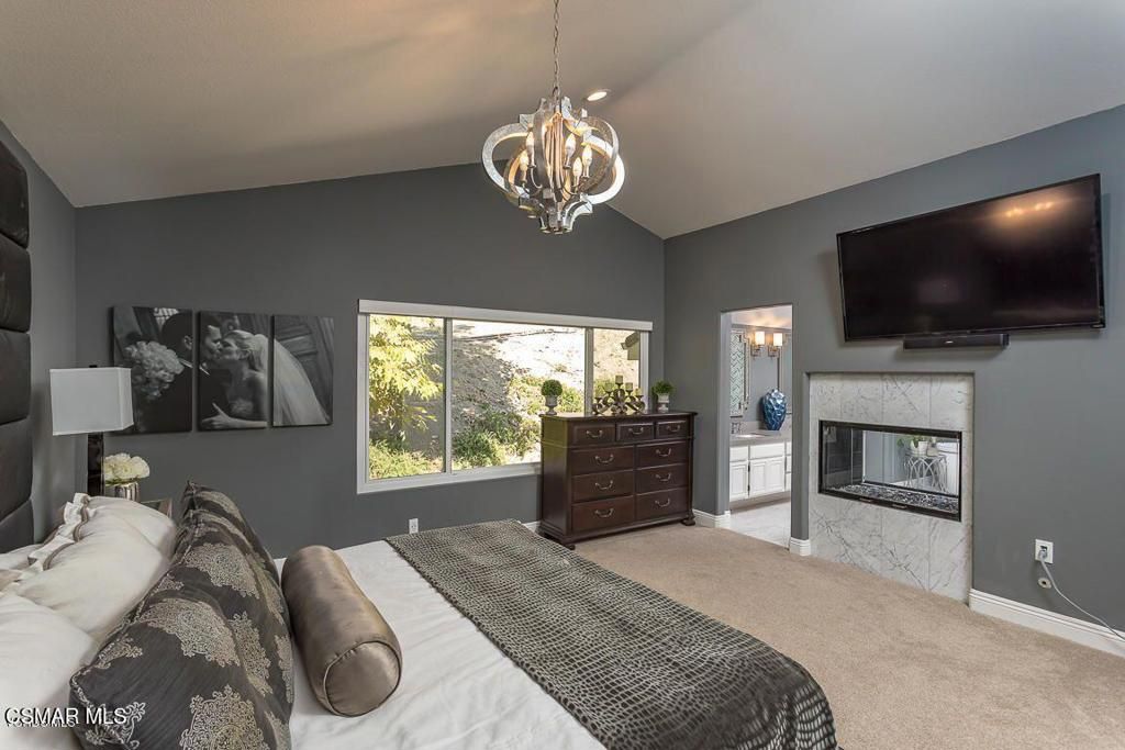 Bedroom, Fireplace, Interior, Pendant Lights, Recessed Lighting