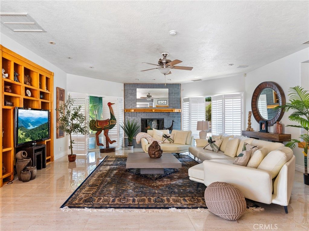 Fireplace, Interior, Living room, Recessed Lighting, Stone Walls