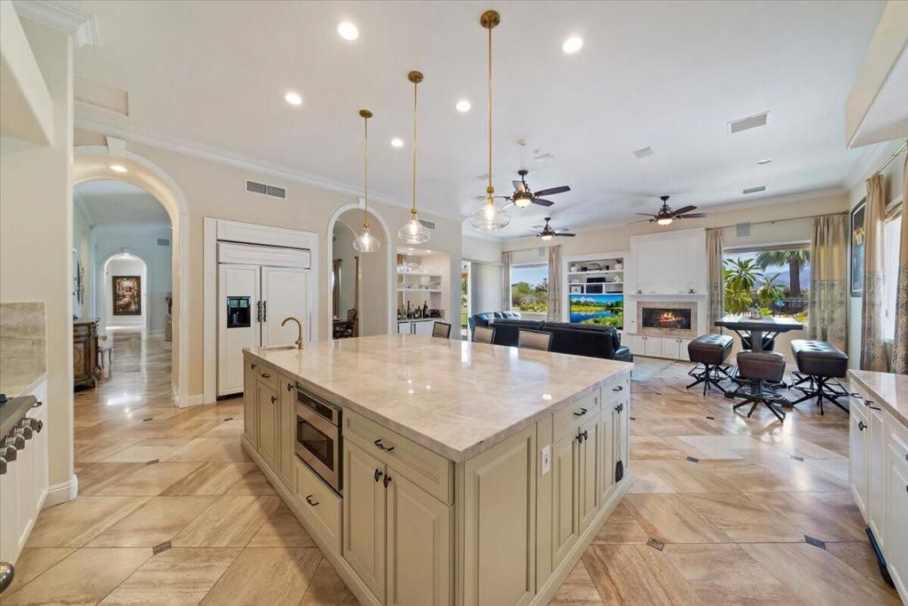 Dining room, Fireplace, Interior, Kitchen, Living room, Pendant Lights, Recessed Lighting