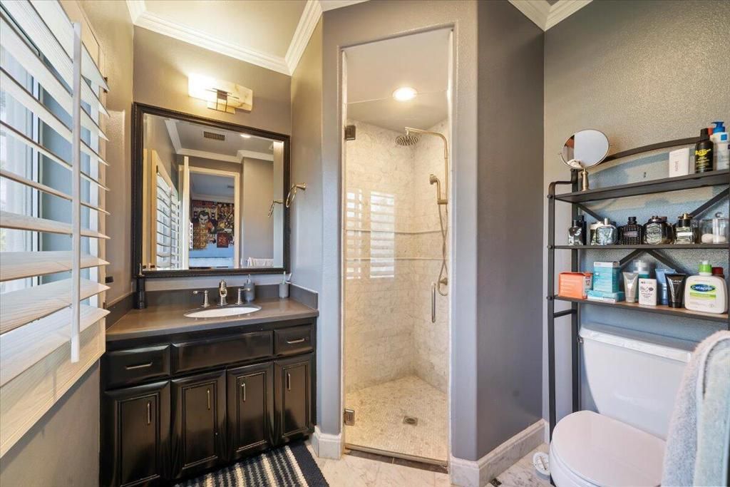 Bathroom, Glass Shower, Interior, Marble, Recessed Lighting