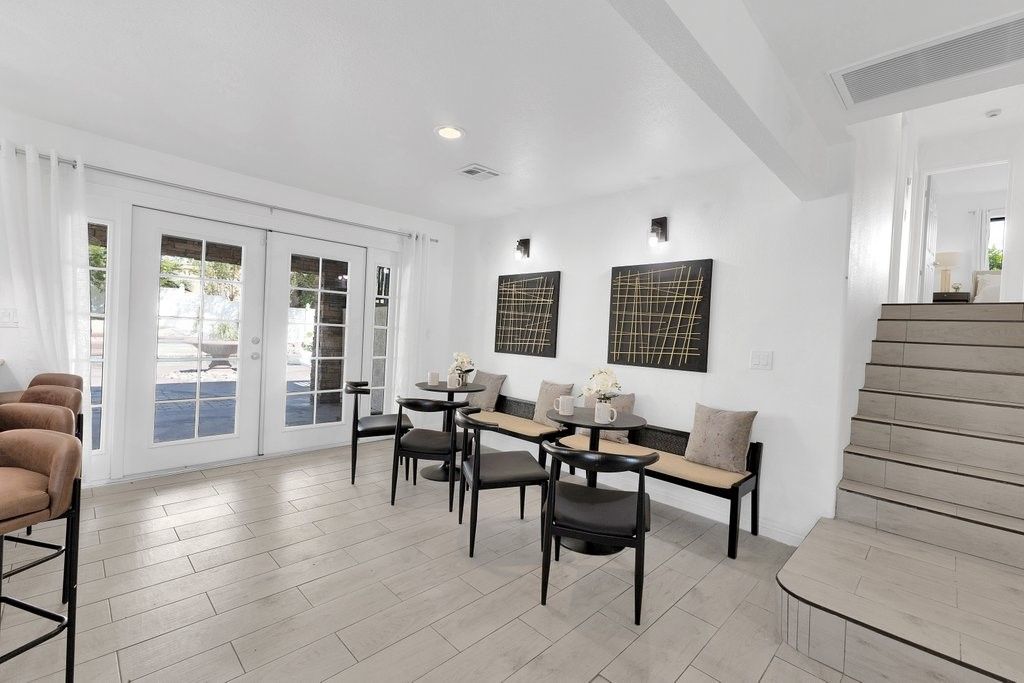 Dining room, Interior, Recessed Lighting, Wood Texture Flooring