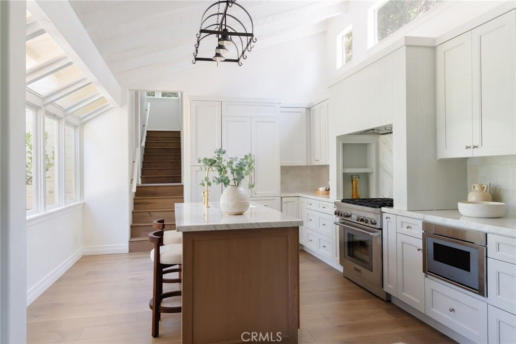 Interior, Kitchen, Pendant Lights, Stainless Steel Appliances, Wood Texture Flooring