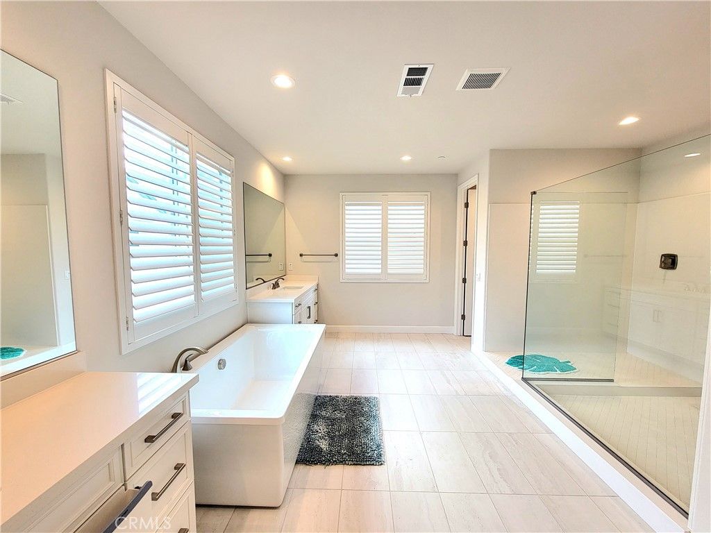 Bathroom, Dual Sink Vanities, Glass Shower, Interior, Recessed Lighting