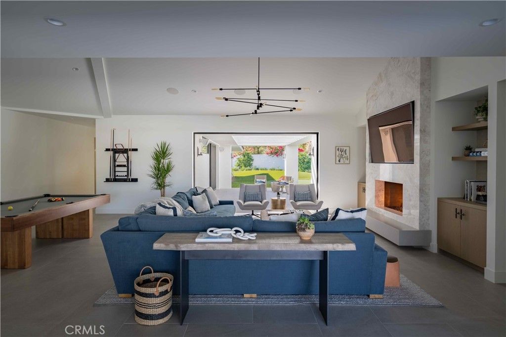 Billiard Table, Fireplace, Game Room, Interior, Living room, Pendant Lights, Recessed Lighting
