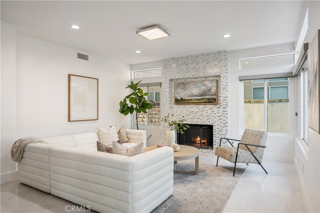 Fireplace, Interior, Living room, Recessed Lighting, Stone Walls