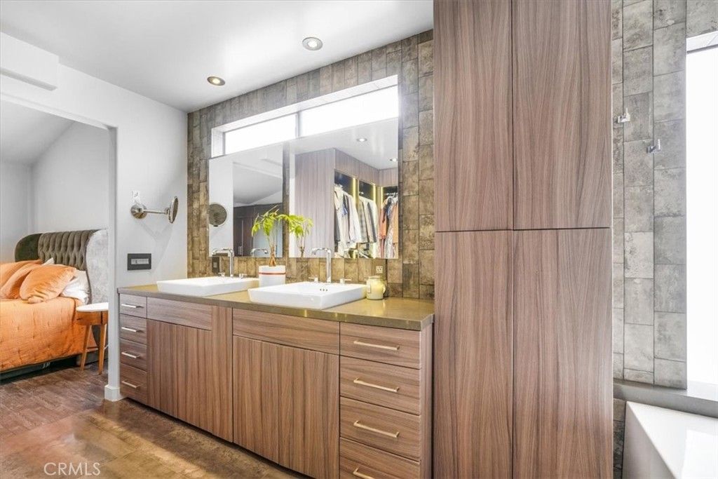 Bathroom, Bedroom, Dual Sink Vanities, Interior, Recessed Lighting, Wood Texture Flooring