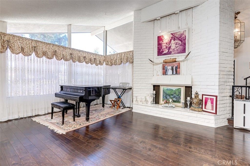 Fireplace, Interior, Piano, Stone Walls, Wood Texture Flooring