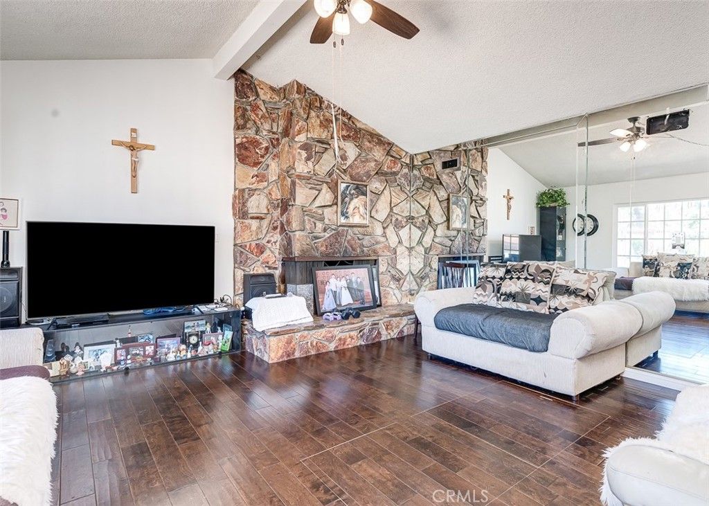 Fireplace, Interior, Living room, Stone Walls, Wood Texture Flooring