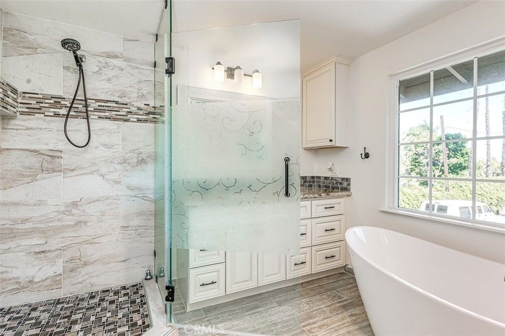 Bathroom, Free Standing Baths, Glass Shower, Interior, Marble Walls